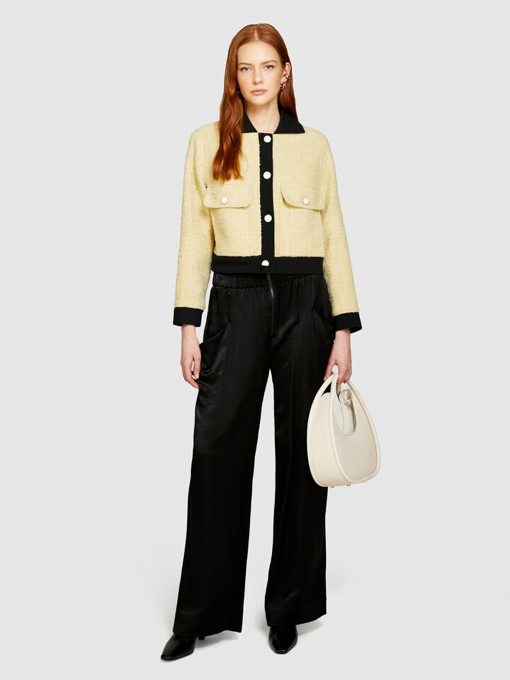 Bouclè jacket with contrast - women's jackets - Yellow | Sisley image number 1